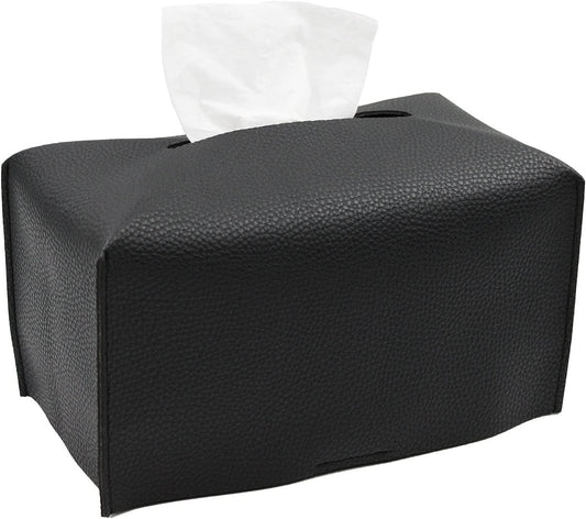 Tissue Box Cover,Modern PU Leather Rectangular Tissue Box Holder - Decorative Holder/Organizer for Bathroom Vanity Countertop, Night Stands, Office Desk -  rectangular black