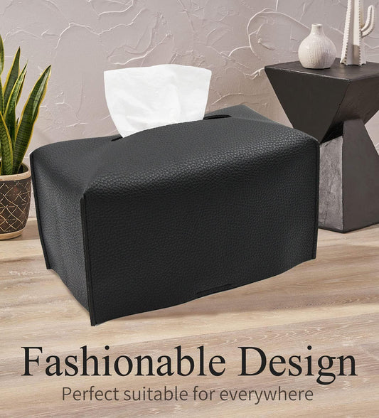 Tissue Box Cover,Modern PU Leather Rectangular Tissue Box Holder - Decorative Holder/Organizer for Bathroom Vanity Countertop, Night Stands, Office Desk -  rectangular black