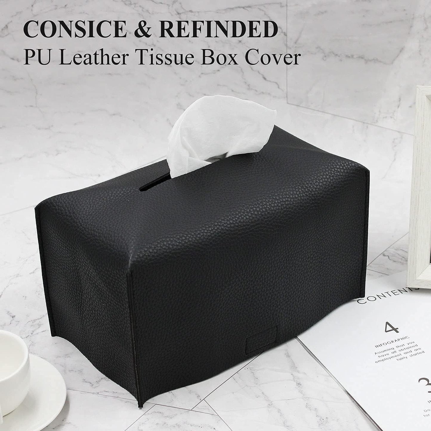 Tissue Box Cover,Modern PU Leather Rectangular Tissue Box Holder - Decorative Holder/Organizer for Bathroom Vanity Countertop, Night Stands, Office Desk -  rectangular black