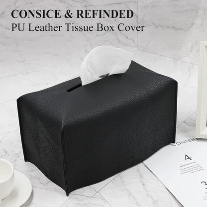 Tissue Box Cover,Modern PU Leather Rectangular Tissue Box Holder - Decorative Holder/Organizer for Bathroom Vanity Countertop, Night Stands, Office Desk -  rectangular black