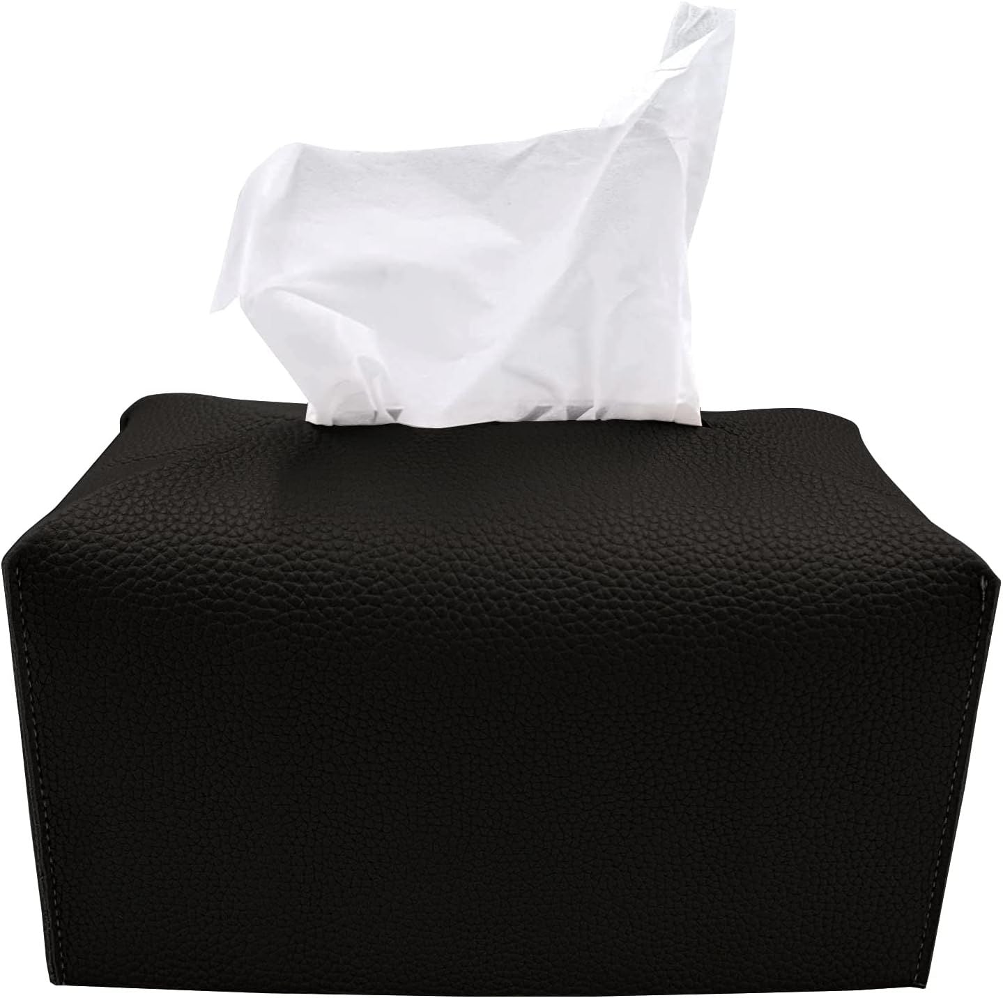 Tissue Box Cover,Modern PU Leather Rectangular Tissue Box Holder - Decorative Holder/Organizer for Bathroom Vanity Countertop, Night Stands, Office Desk -  rectangular black