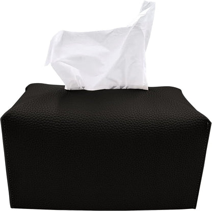 Tissue Box Cover,Modern PU Leather Rectangular Tissue Box Holder - Decorative Holder/Organizer for Bathroom Vanity Countertop, Night Stands, Office Desk -  rectangular black