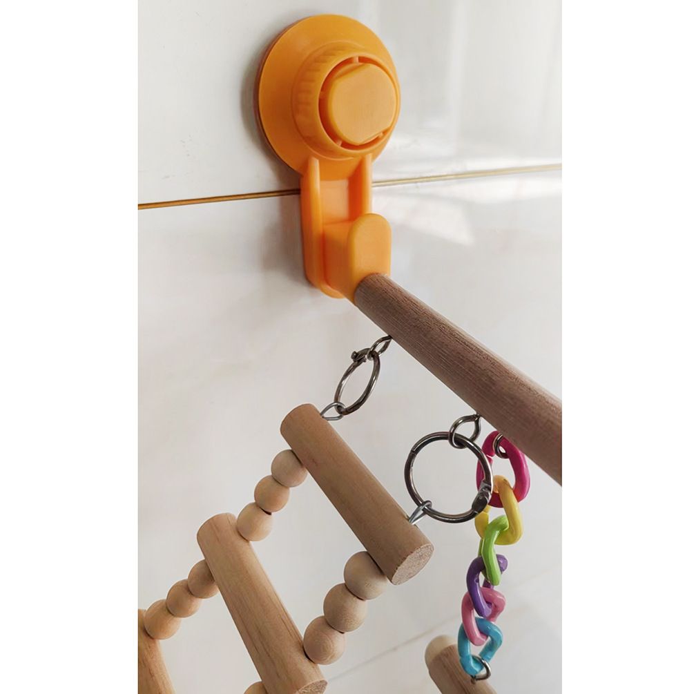 Wood Window Bird Perch Toy with Suction Cup, Climbing Ramp Ladder Platform, Enrichment Accessories Stuff for Parrot, Parakeet, Budgie, Cockatiel