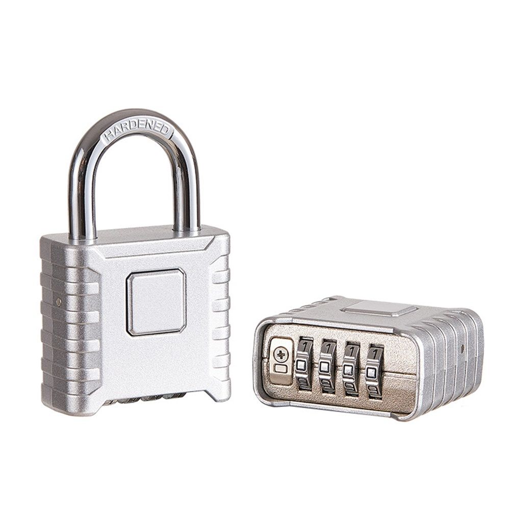 1-piece set of heavy-duty 4-digit password lock, one click unlock, error proof function, waterproof large outdoor padlock, suitable for school gym storage cabinets, fences, doors, storage units (silver)
