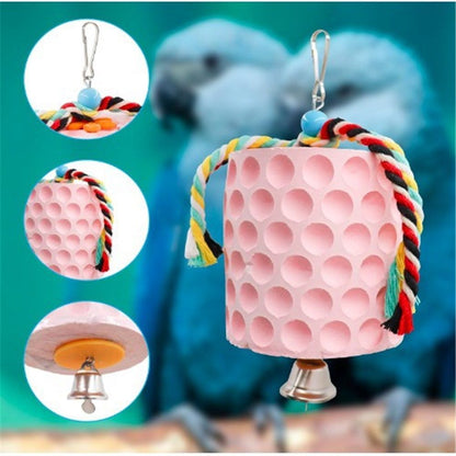 Bird chewing toys, parrot beak grinding calcium stones, with bells, birdcage accessories, parrot cub, hamster, Totoro cage toys（Pink）
