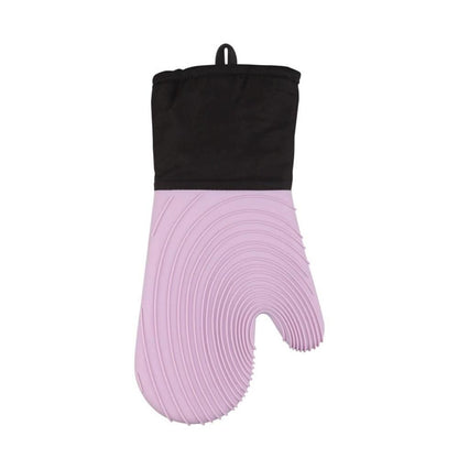 A pair of Silicone Oven Mitts- Extended Oven Mitts Heat Resistant , Oven Gloves with Soft Liner Good  to Clean Flexible-Oven Mits Set for Cooking Baking Grilling BBQ（Flat threaded gloves purple）