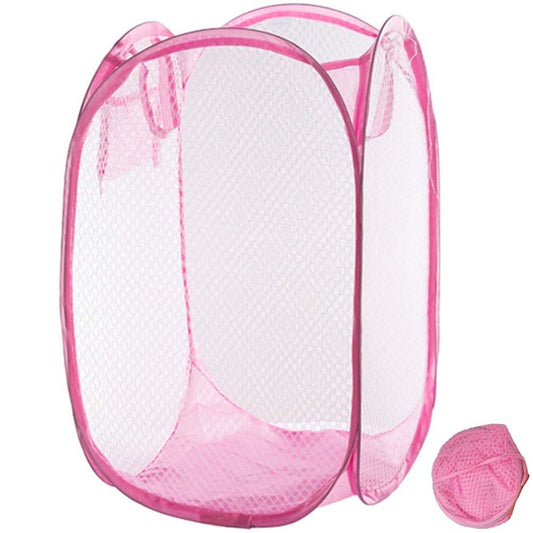 2pcs Portable Mesh Pop Up Laundry Hamper Pink Vertical Collapsible Laundry Basket With Strong Handles for Easy Storage, Suitable for Bedroom, College Dorms, Travel, 30*30*46cm