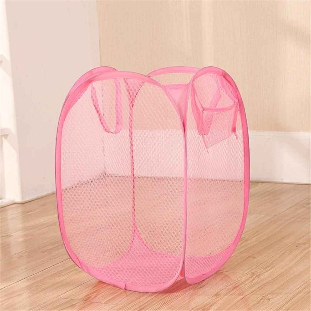 2pcs Portable Mesh Pop Up Laundry Hamper Pink Vertical Collapsible Laundry Basket With Strong Handles for Easy Storage, Suitable for Bedroom, College Dorms, Travel, 30*30*46cm