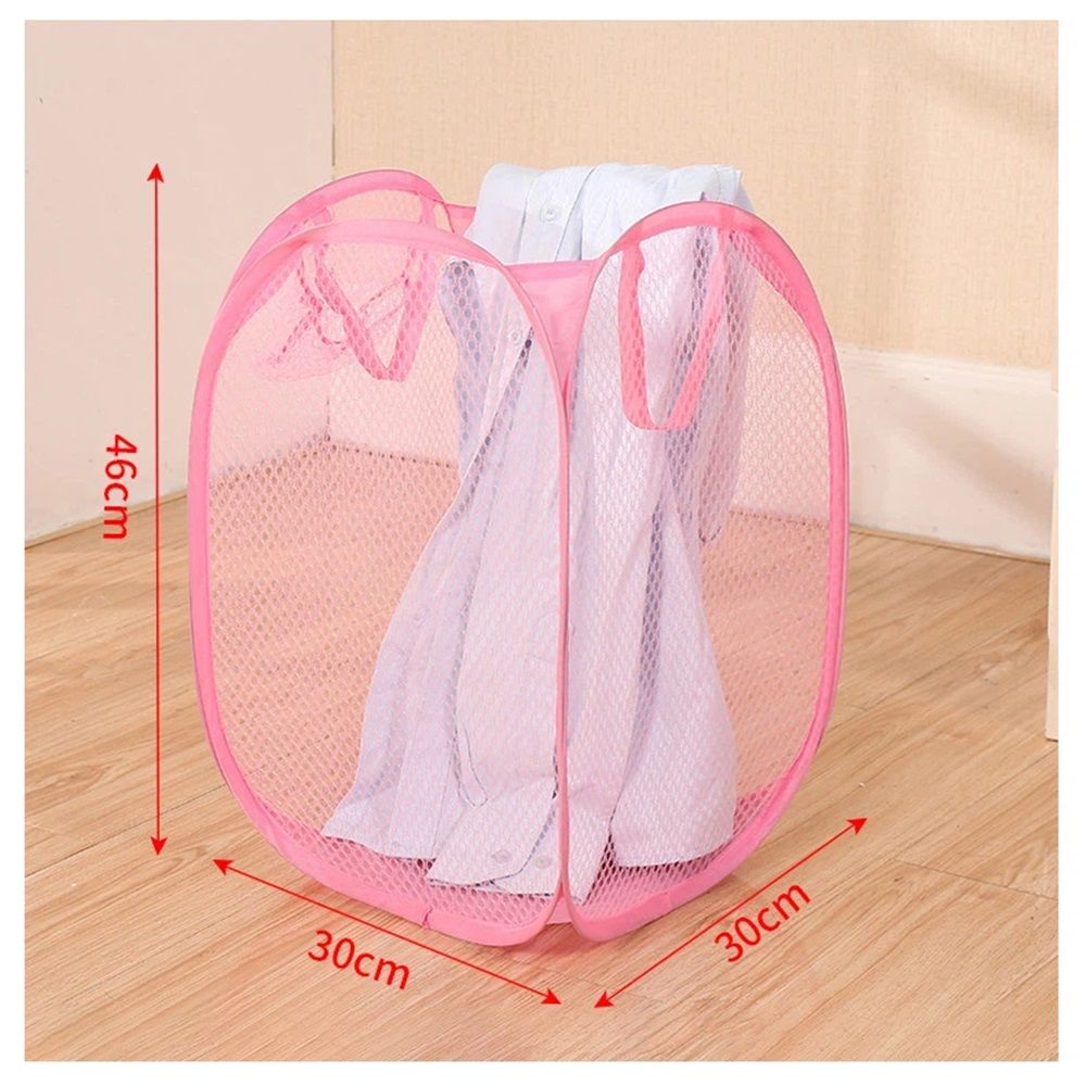 2pcs Portable Mesh Pop Up Laundry Hamper Pink Vertical Collapsible Laundry Basket With Strong Handles for Easy Storage, Suitable for Bedroom, College Dorms, Travel, 30*30*46cm