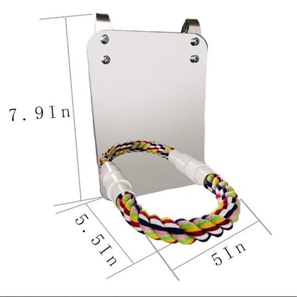 Bird Mirror for Cage, Bird Parrot Mirror with Rope for Cockatiel Conures, Lovebirds, Parrot, Canaries, and Budgies（Mirror+6 Bell String）