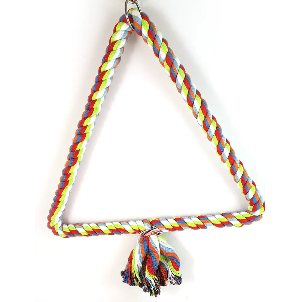 Triangle Bird Rope Swinging Bass - All Natural Material - Climbing and Chewing Safety - Bird Cage Toy Accessories - Perfect for Grey Parrots, Long tailed Parrots, and Cockatows
