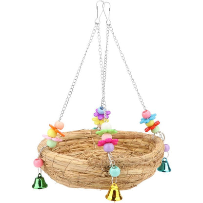 woven straw nest bed parrot long tailed parrot parrot buji canary love birdcage perch with bell big bird swing toy