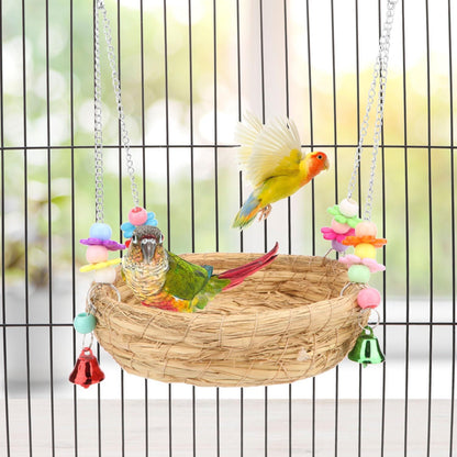 woven straw nest bed parrot long tailed parrot parrot buji canary love birdcage perch with bell big bird swing toy