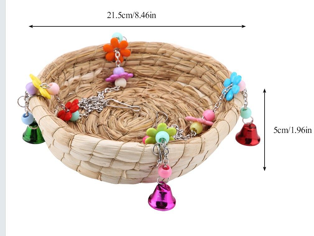 woven straw nest bed parrot long tailed parrot parrot buji canary love birdcage perch with bell big bird swing toy