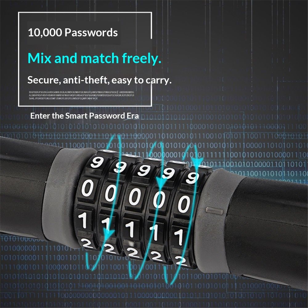Heavy-Duty Bike Lock – Anti-Theft 5-Digit Combination Bicycle Lock | Weather-Resistant, Cut-Resistant Security Lock for Mountain, Road & Hybrid Bikes by  reflective lock（0.9m）