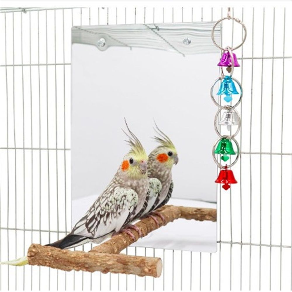 A large bird mirror toy with a perch rack, a parrot mirror with a bird chime toy, birdcage accessories, suitable for parrots