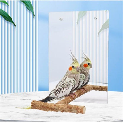 A large bird mirror toy with a perch rack, a parrot mirror with a bird chime toy, birdcage accessories, suitable for parrots