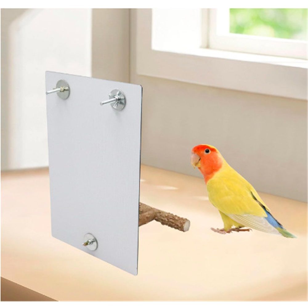 A large bird mirror toy with a perch rack, a parrot mirror with a bird chime toy, birdcage accessories, suitable for parrots