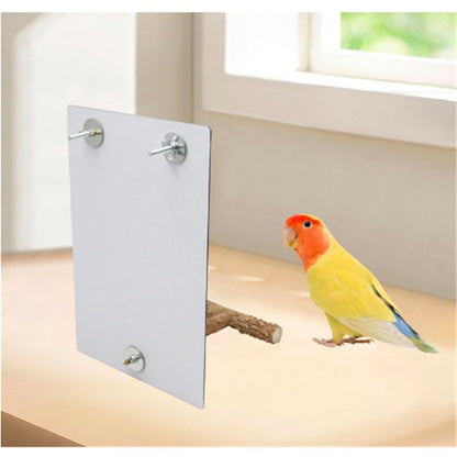 A large bird mirror toy with a perch rack, a parrot mirror with a bird chime toy, birdcage accessories, suitable for parrots