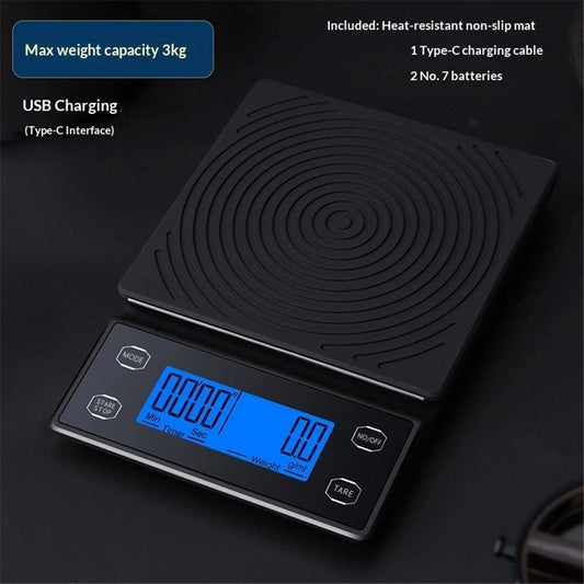 Espresso Scale with Timer 3kg/0.1g Accuracy Coffee Bean Scale Digital Pour Over Coffee Scale Portable Suitable for Coffee Lovers and Baristas