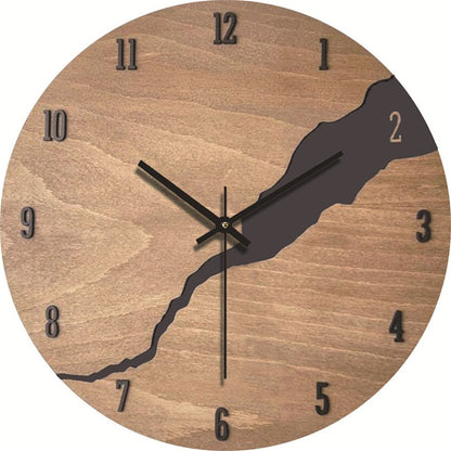 12Inch Simple Cracked Wooden Wall Clock - Silent Non-Ticking Large Wall Clock Creative Decor for Living Room Office (Battery not included)