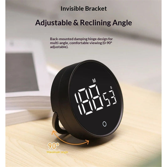Digital Kitchen Timer, Rechargeable Magnetic Visual Timer with Large LED Display, Adjustable Volume for Classroom, Cooking, Fitness, Baking, Kids Learning & Teaching (Black,Battery not included)