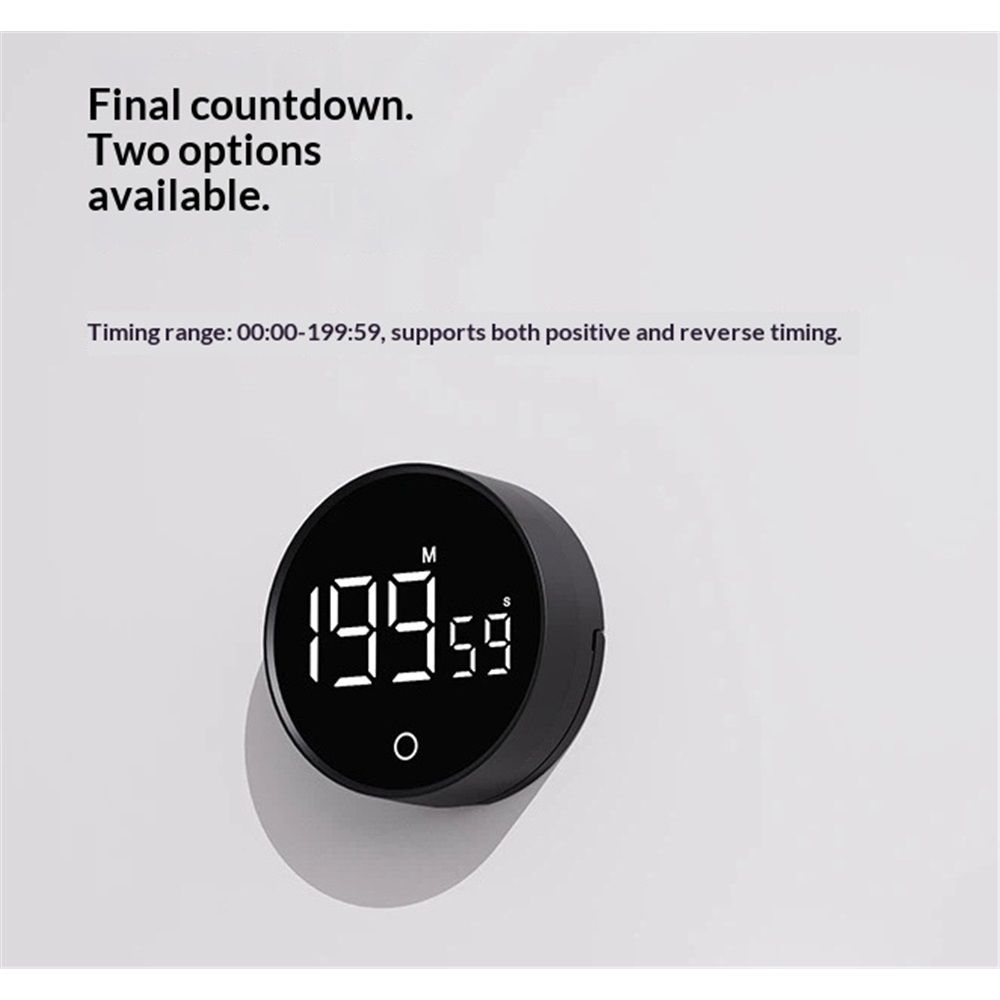 Digital Kitchen Timer, Rechargeable Magnetic Visual Timer with Large LED Display, Adjustable Volume for Classroom, Cooking, Fitness, Baking, Kids Learning & Teaching (Black,Battery not included)