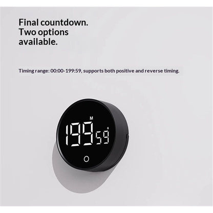 Digital Kitchen Timer, Rechargeable Magnetic Visual Timer with Large LED Display, Adjustable Volume for Classroom, Cooking, Fitness, Baking, Kids Learning & Teaching (Black,Battery not included)