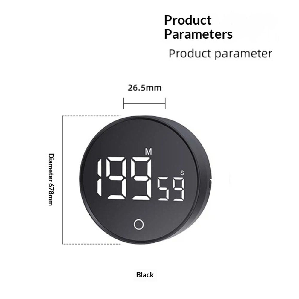 Digital Kitchen Timer, Rechargeable Magnetic Visual Timer with Large LED Display, Adjustable Volume for Classroom, Cooking, Fitness, Baking, Kids Learning & Teaching (Black,Battery not included)