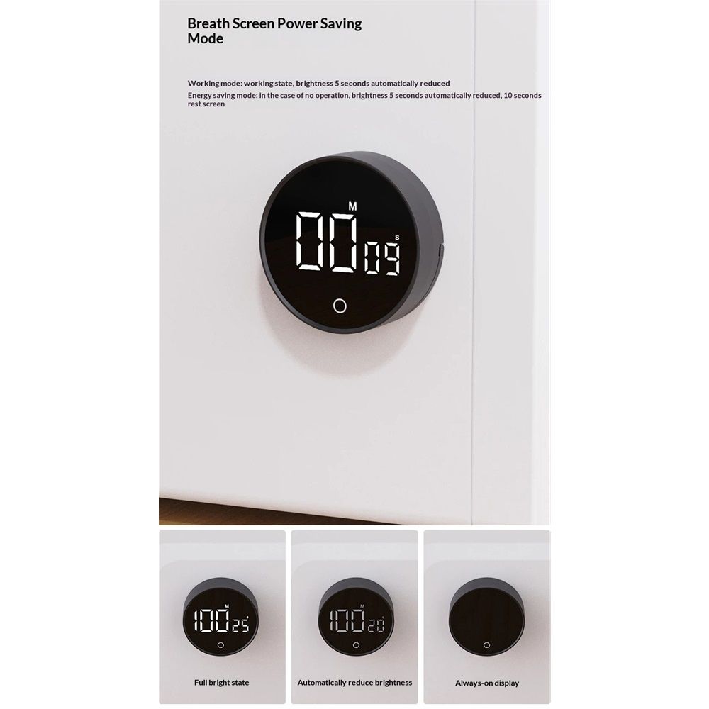 Digital Kitchen Timer, Rechargeable Magnetic Visual Timer with Large LED Display, Adjustable Volume for Classroom, Cooking, Fitness, Baking, Kids Learning & Teaching (Black,Battery not included)