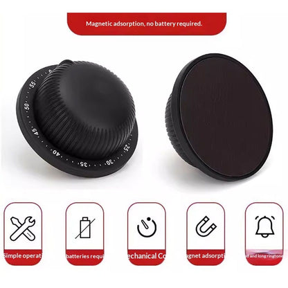 Kitchen Timer, Mechanical 1-Hour Kitchen Timer, Stainless Steel Countdown Timer, Long Ring, Magnetic Kitchen Timer Clock for Cooking - black