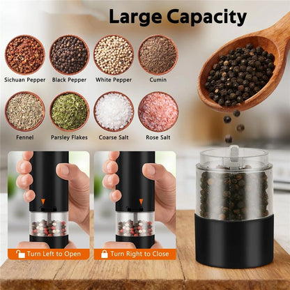 2 pack Electric Salt & Pepper Grinder Set 40mL Capacity – Operated Shakers, Adjustable Coarseness, Type C Charging