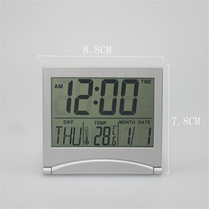 2 pack Digital Travel Alarm Clock - Foldable Calendar Temperature Timer Clock - Large Number Display, Compact Desk Clock for All Ages（Battery not included）