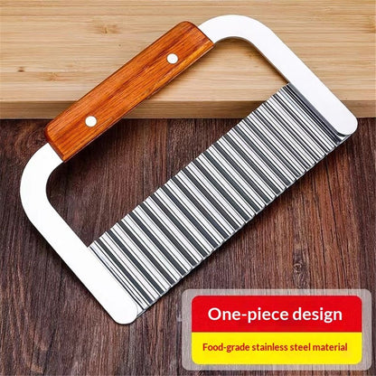 2 pack Crinkle Chopper, Wavy Potato Soap Cutting Tool French Fry Slicer Stainless Steel Blade Wooden Handle Serrator Chopping Knife