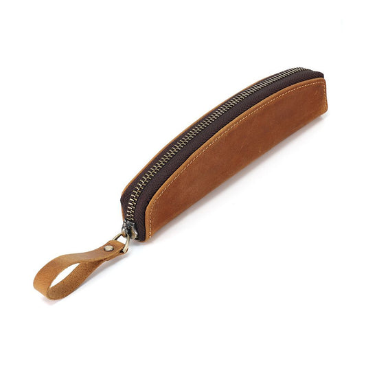 Leather Pen Pouch with Zippered Closure and Tool Holder, Leather Pencil Case for Office, Work, and Travel, Compact Pen Organizer for Writing Tools, Premium Handmade Stationery Pouch