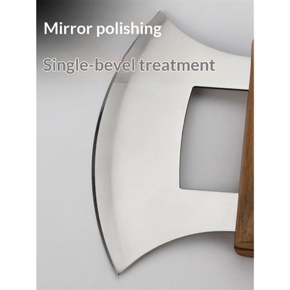 Pizza Cutter 5.1 Inch Chef Knife Handle Wood Grip Sharp Rocker Slicer Stainless Steel Blade Salad Onion Vegetable Chopper with Holder Base Gifts