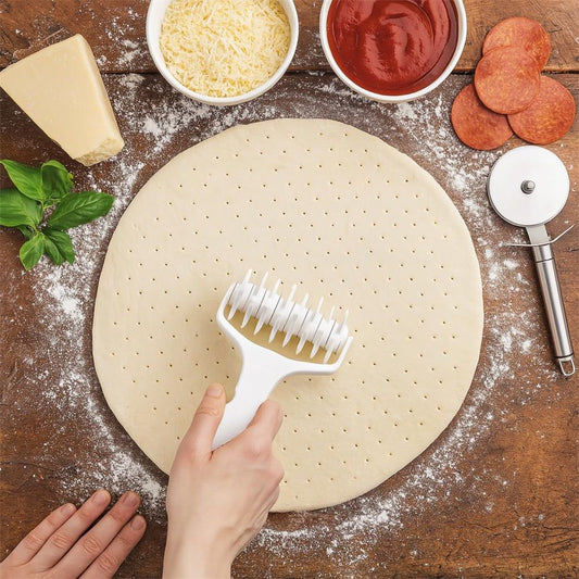 Dough Baking Dough rolling wheel knife, White , 4.72-Inches wide,PP Plastic Pizza Dough Roller with Ergonomic Handle  - Prevents Blistering for Homemade Pizza and Pastry Baking