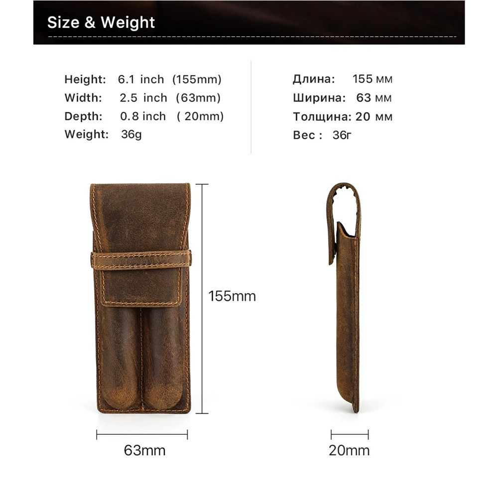 Leather 2 Slots Pen Holder Case Luxury Fountain Pen Sleeve Organizer Bag, Closing with Drawer Design, Gift Choice for Man/Woman/Office, Matte Coffee