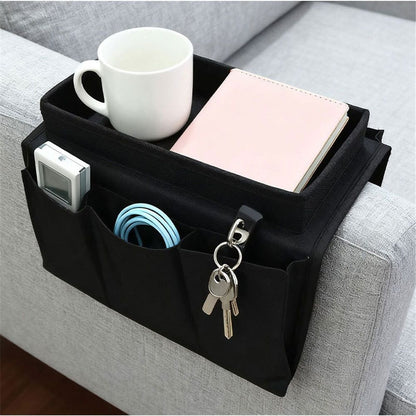 Sofa Armrest Organizer with Cup Holder Tray Chair Arm TV Remote Holder for Recliner Couch Armchair Caddy Bedside Storage Pockets Bag for Cellphone Tablet Book Magazines Drinks Pouch（black）