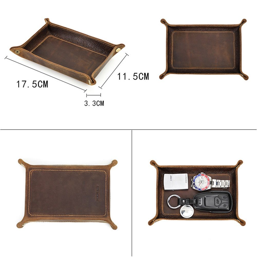 Tray Desktop Storage Organizer – Premium Leather Bedside Vanity Tray Nightstand Caddy Holder for Remote Controller, Keys, Phone, Wallet, Coin, Jewelry