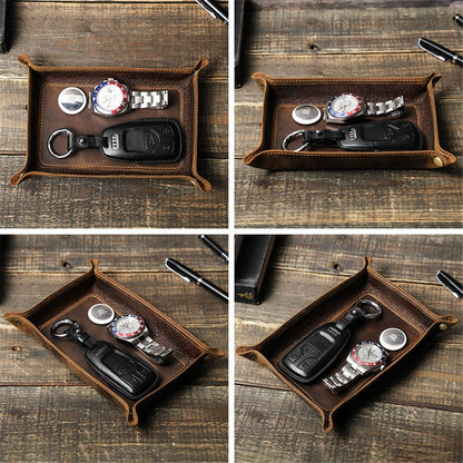 Tray Desktop Storage Organizer – Premium Leather Bedside Vanity Tray Nightstand Caddy Holder for Remote Controller, Keys, Phone, Wallet, Coin, Jewelry