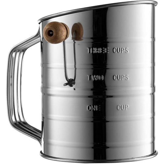 Flour Sifter for Baking, Stainless Steel Flour Sieve Fine Mesh Screen Powder Sifters with Loop Agitator for Quick Sifting, Hand Crank Sifter for Cooking Baking Kitchen Sugar Utensil DIY