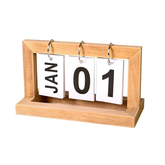 Wooden Perpetual Calendar,Reusable Desktop Flip Calendar,Retro Decorated Office Desk Calendar,Suitable for Home Offices Desktop Accessories (Wood color)