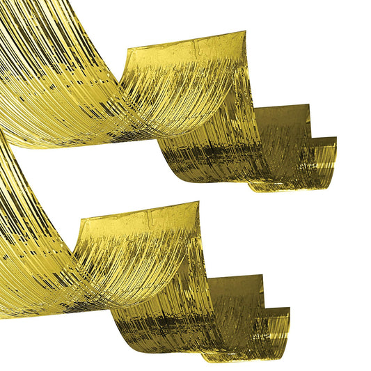 2 Piece Gold Metallic Plastic Fringed Ceiling Curtains, 33cm*450cm, Shimmering Party Decorations, Photo Backdrops