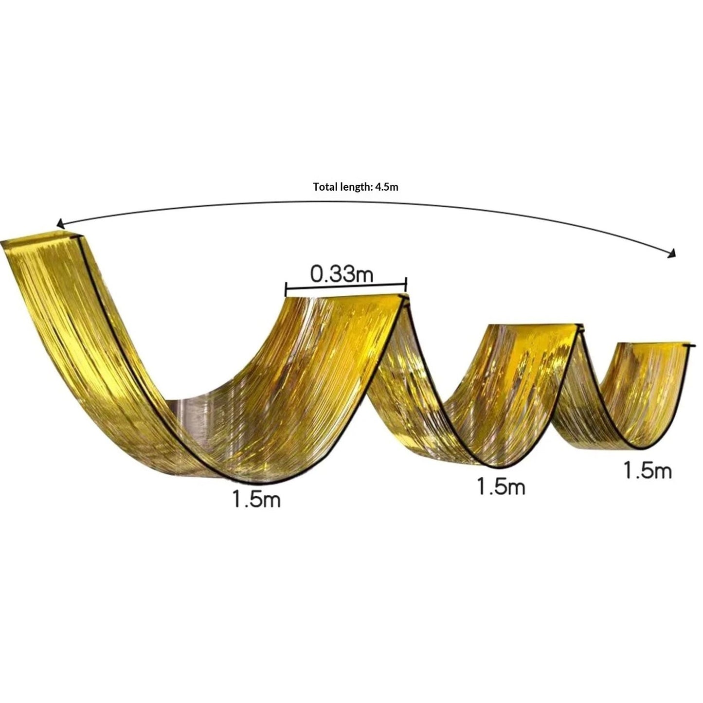 2 Piece Gold Metallic Plastic Fringed Ceiling Curtains, 33cm*450cm, Shimmering Party Decorations, Photo Backdrops