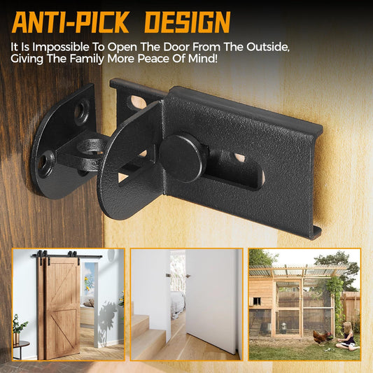 2 pack Sliding Door Lock, 90 Degree Door Hasp Latch Lock, Stainless Steel Security Right Angle Padlock with Screws for Push/Sliding/Barn Doors (black, small)
