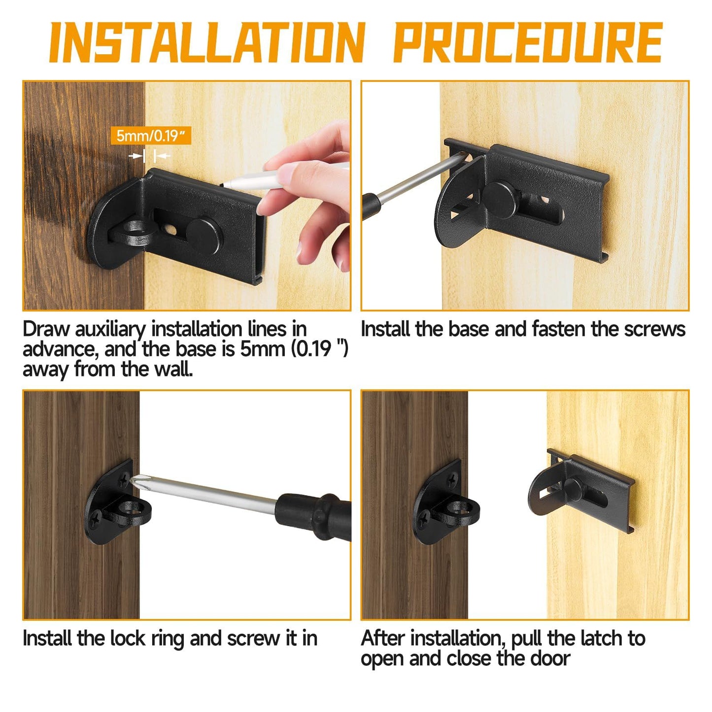 2 pack Sliding Door Lock, 90 Degree Door Hasp Latch Lock, Stainless Steel Security Right Angle Padlock with Screws for Push/Sliding/Barn Doors (black, small)