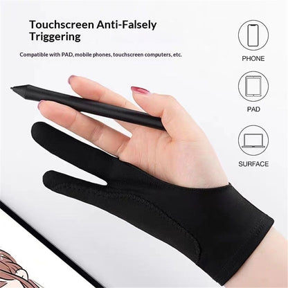 Artists Gloves 4 Pack - Palm Rejection Gloves with Two Fingers for Paper Sketching, Graphics Drawing Tablet, Suitable for Left and Right Hand (Medium)