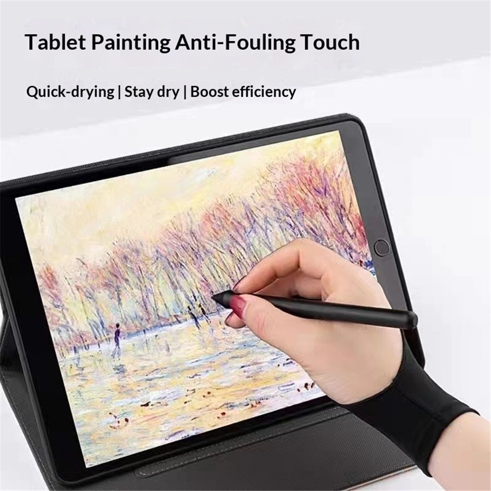 Artists Gloves 4 Pack - Palm Rejection Gloves with Two Fingers for Paper Sketching, Graphics Drawing Tablet, Suitable for Left and Right Hand (Medium)