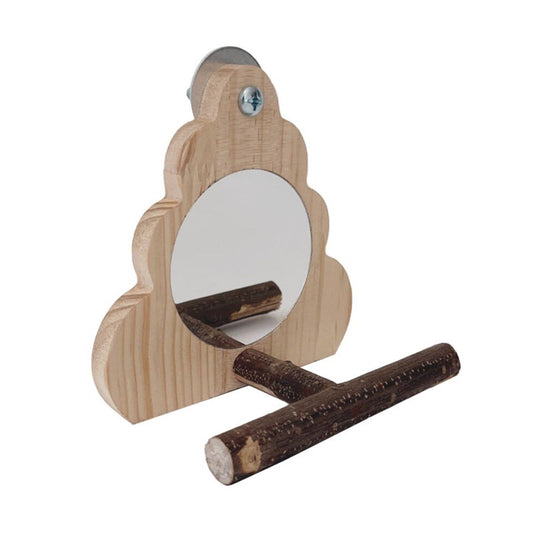 Wooden Bird Mirror for Cage, Parakeet Toys, Interactive Toys,Bird Cage Accessories for Parrots Finch Canaries